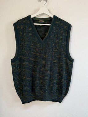 Vintage Cambridge Classics Space-Dye Knit Sweater Vest V-Neck Italy Made Large